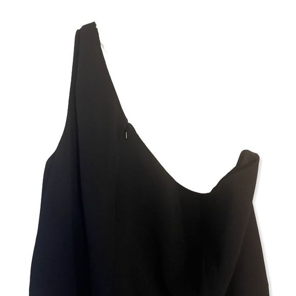 (Like New) David’s Bridal Cutout one-shoulder crepe gown with skirt slit - Picture 8 of 9